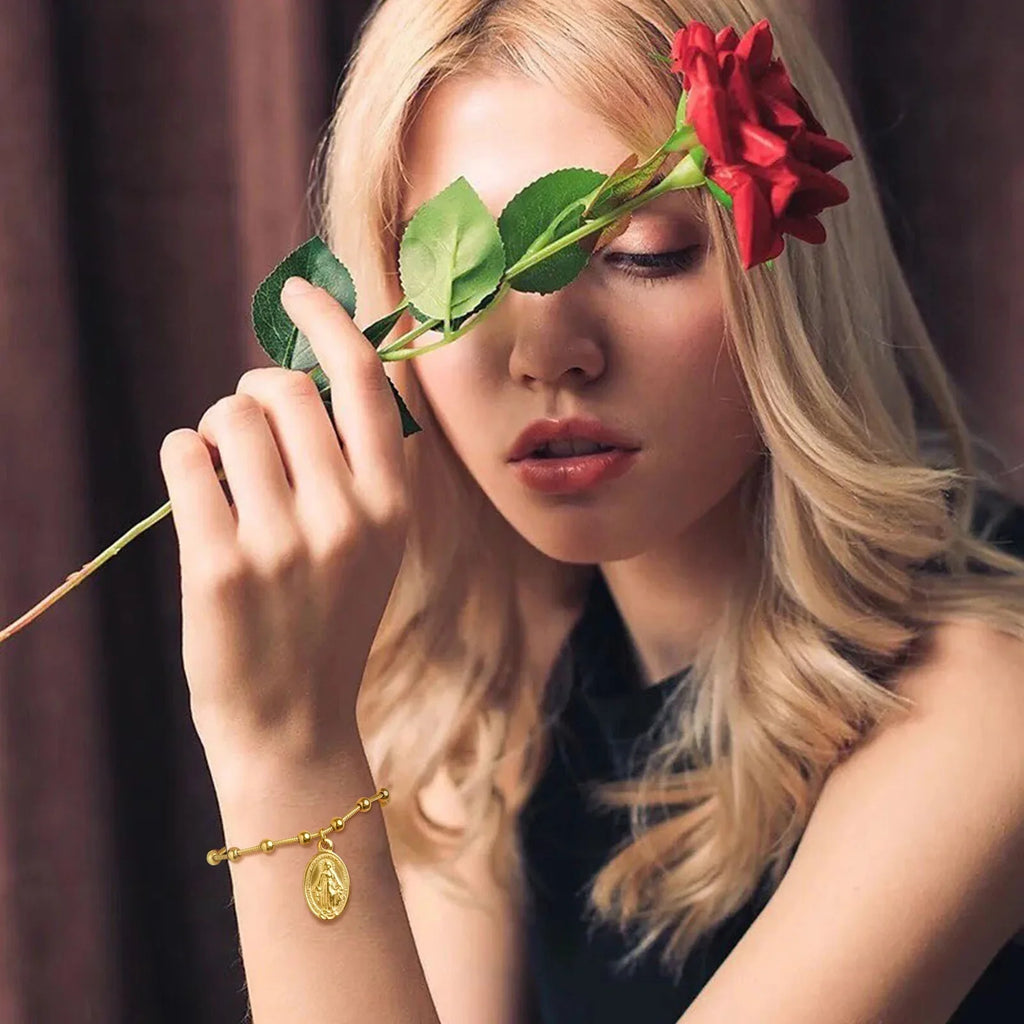 Virgin Mary Christian curb bracelet gold