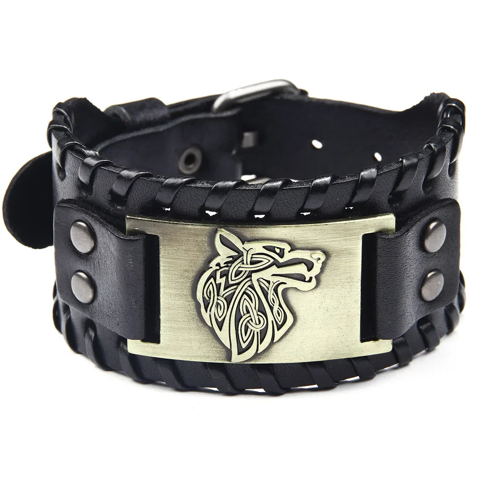 Viking Fenrir Wolf Bracelet in Gold