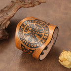 Brown leather Viking Vegvisir bracelet