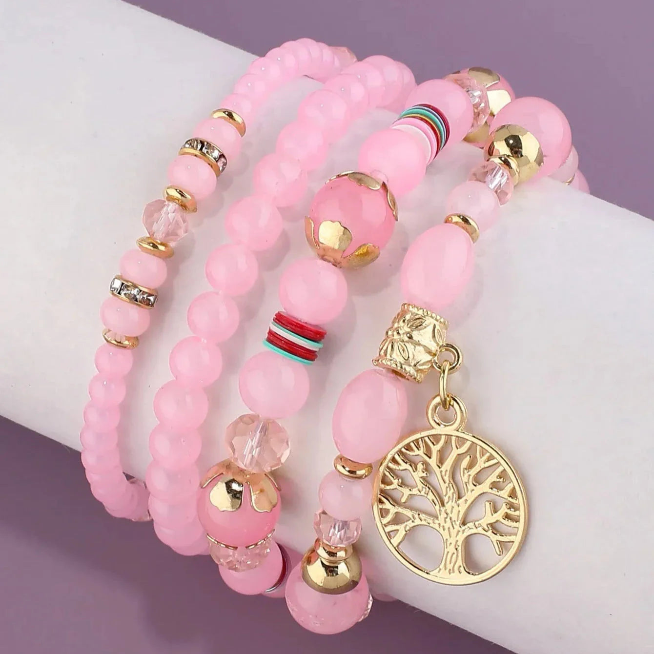 Bracelets with pink Tree of Life