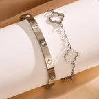 Set of 2 Bracelets with Four-Leaf Clovers Silver
