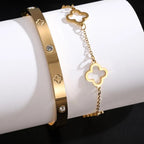 Set of 2 Bracelets with Four-Leaf Clovers Gold