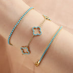 Set of 3 Bracelets with Blue Zircon Four-Leaf Clovers
