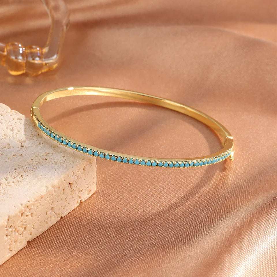 Set of 3 Bracelets with Blue Zircon Four-Leaf Clovers