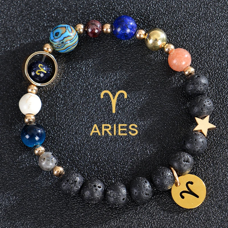 Lava Stone Bracelets 12 Constellations Zodiac Astrology Signs Aries