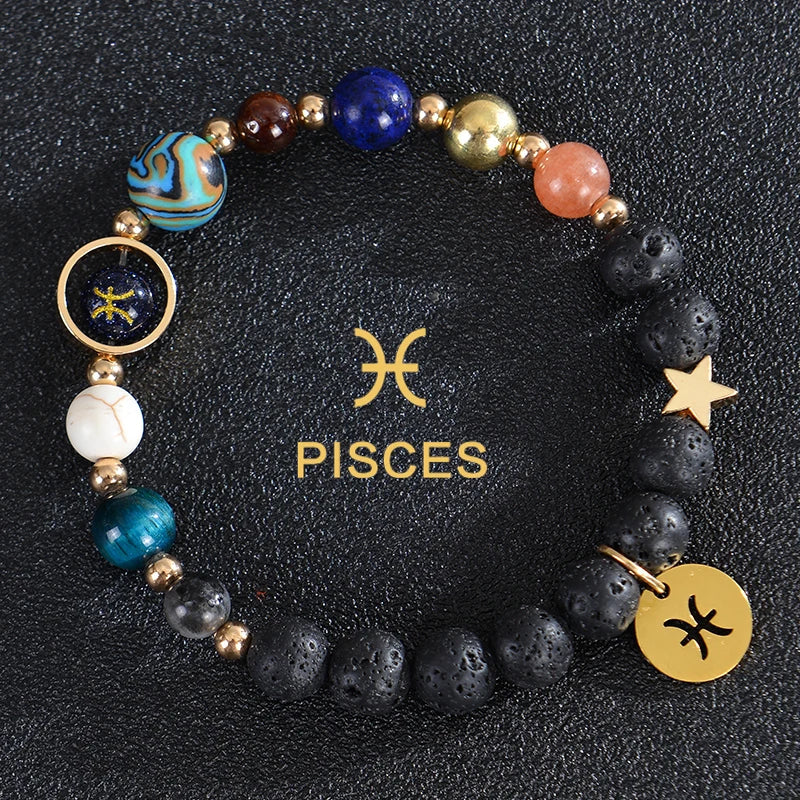 Lava Stone Bracelets 12 Constellations Zodiac Astrology Signs Pisces