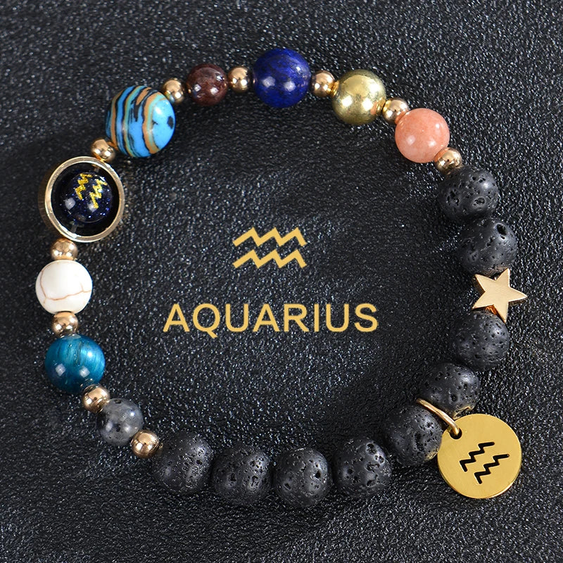 Lava Stone Bracelets 12 Constellations Zodiac Astrology Signs Aquarius