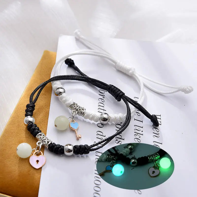 Couple Bracelets with Glowing Pearl, Heart and Key Chain 1