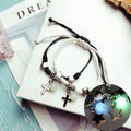 Couple Bracelets with Glowing Pearl and Cross Chain