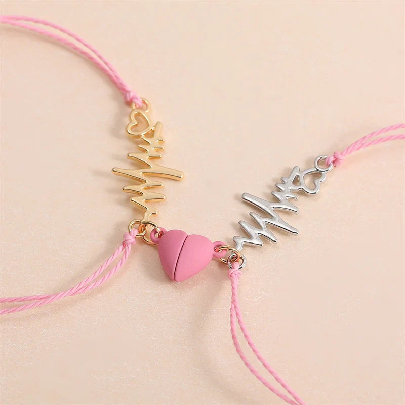 Couple Bracelets Magnetic Chain Bracelet Heart and Electrocardiogram 3