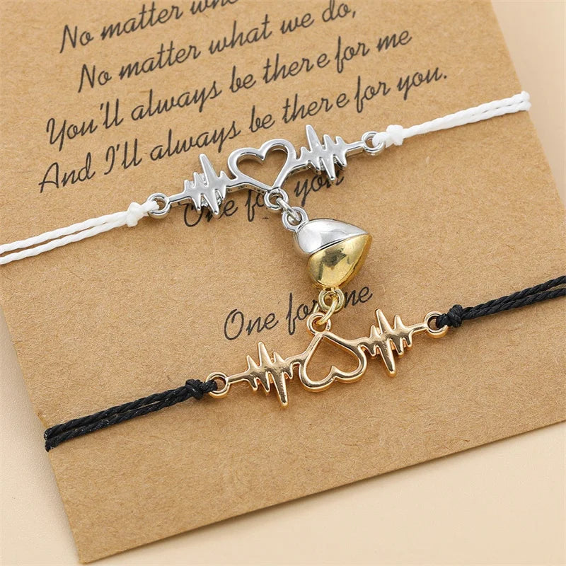 Couple Bracelets Magnetic Chain Bracelet Heart and Electrocardiogram 1