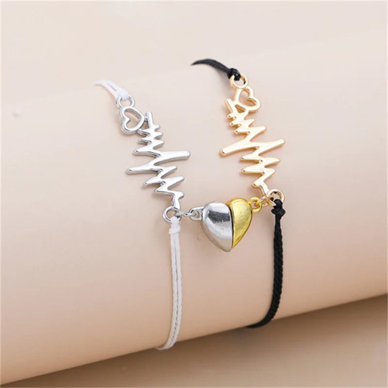 Couple Bracelets Magnetic Chain Bracelet Heart and Electrocardiogram 2