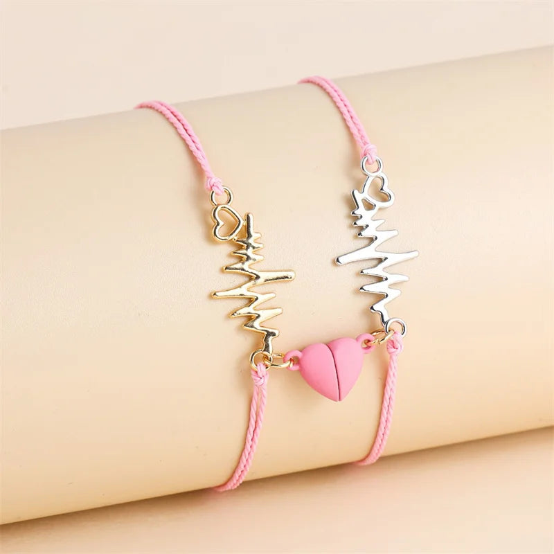 Couple Bracelets Magnetic Chain Bracelet Heart and Electrocardiogram 3
