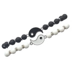 Couple Bracelets, Breakaway Yin Yang ID Bracelet in Natural Black and White Stones