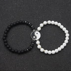 Couple Bracelets, Breakaway Yin Yang ID Bracelet in Natural Black and White Stones