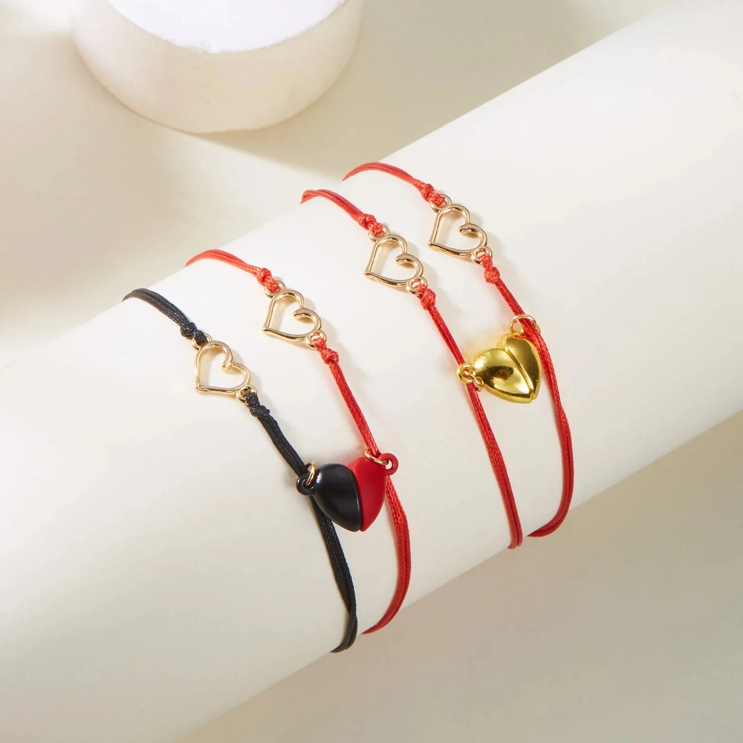 Couples' Bracelets Magnetic ID Bracelet Heart and Electrocardiogram red and red