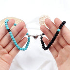 Couples Bracelets Magnetic Cuff Sky Blue and Black Beads