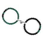 Couples Bracelets Magnetic Cuff Green and Black Beads