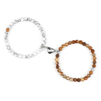 Couples Bracelets Magnetic Cuff White and Brown Beads