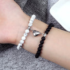 Couples Bracelets Magnetic Cuff White and Black Beads