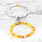 Couples Bracelets Magnetic Cuff White and Sunstone Beads