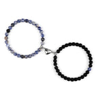 Couples Bracelets Magnetic Cuff Blue Gray and Black Beads