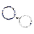 Couples Bracelets Magnetic Cuff Blue Gray and White Beads