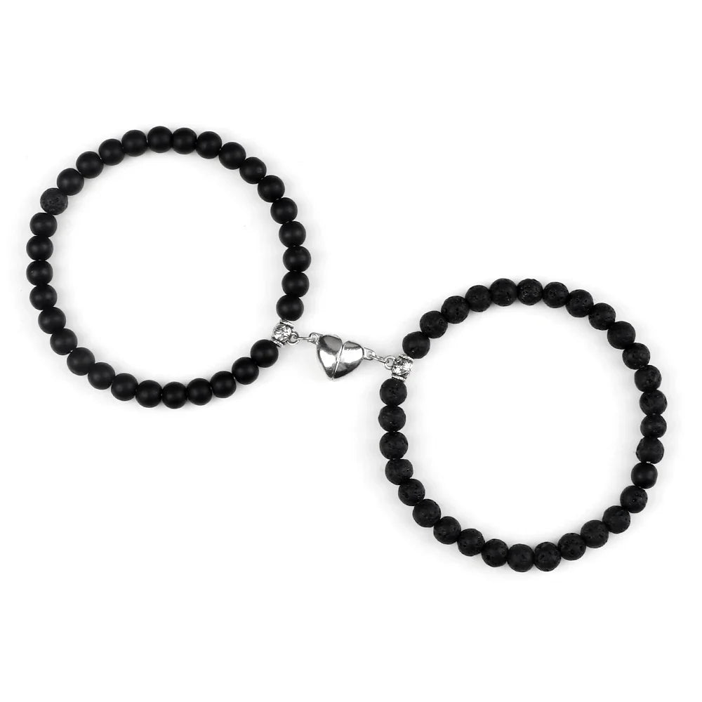 Couples Bracelets Magnetic Cuff Black Black Beads