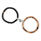 Couples Bracelets Magnetic Cuff Black and Brown Beads