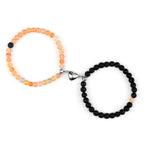 Couples Bracelets Magnetic Cuff Sunstone and Black Beads