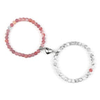 Couples Bracelets Magnetic Cuff Pink and White Beads