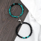Couples Bracelets Magnetic Cuff Turquoise and Black Beads