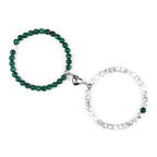 Couples Bracelets Magnetic Cuff Green and White Beads