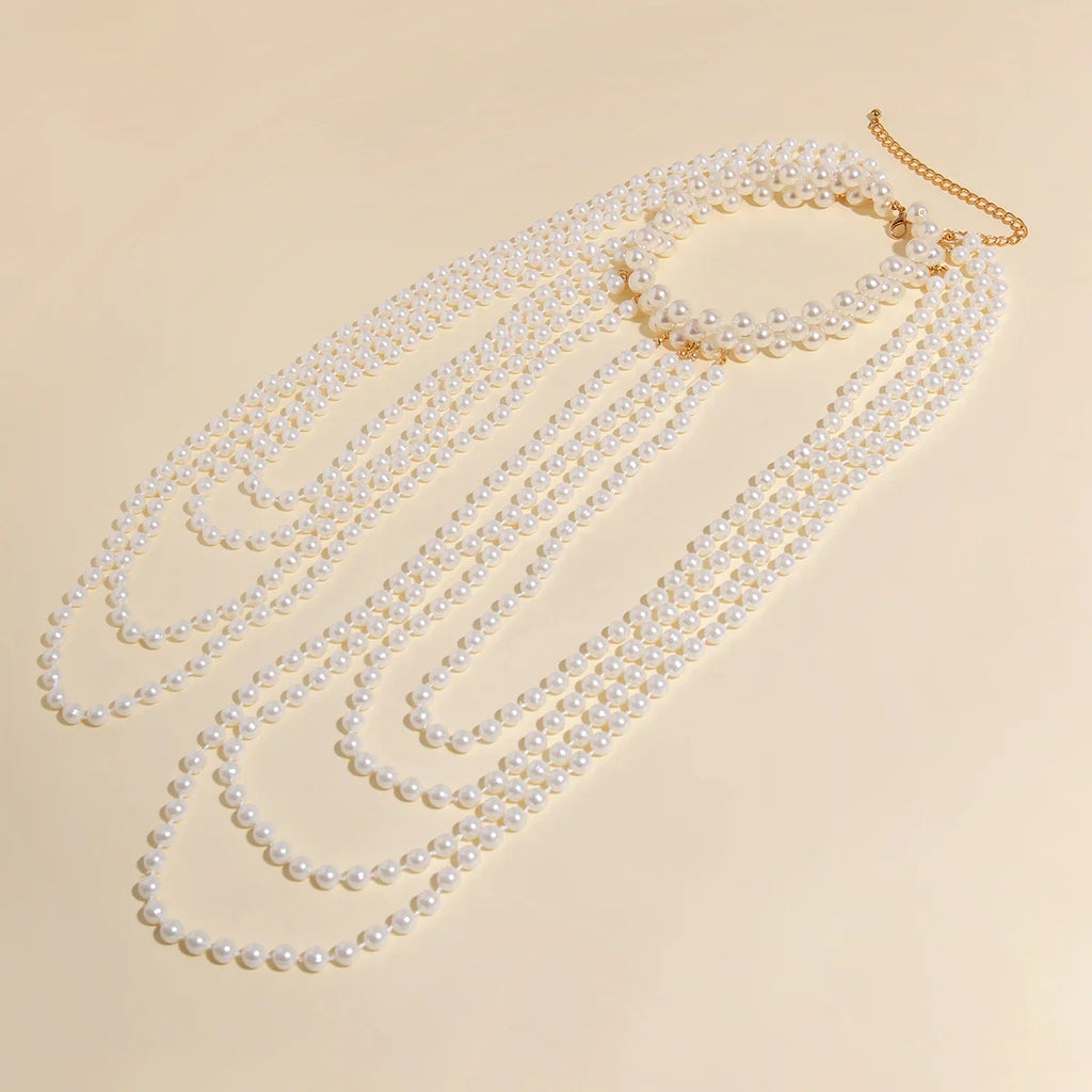 Women's shoulder chain with pearls - Clavicle & shoulder jewelry