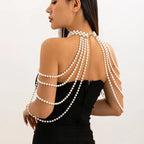 Women's shoulder chain with pearls - Clavicle & shoulder jewelry