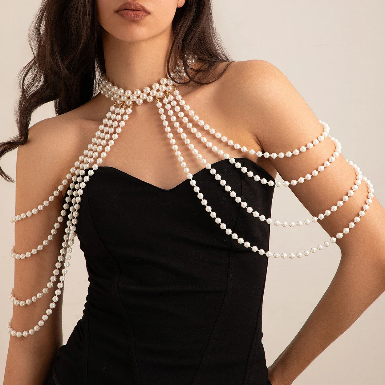 Women's shoulder chain with pearls - Clavicle & shoulder jewelry