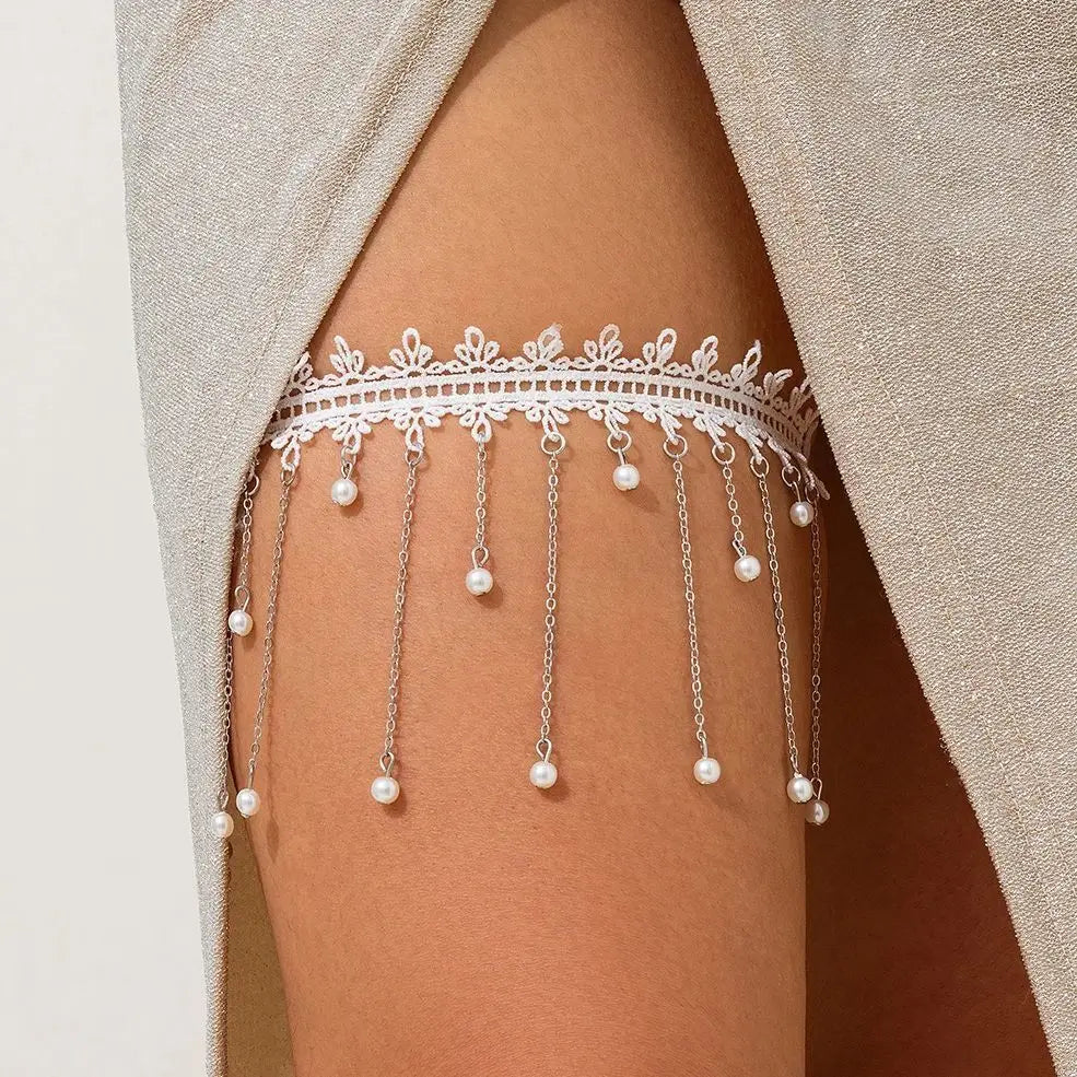 White Thigh Chain - Thigh Jewelry Body Thigh Women Leg