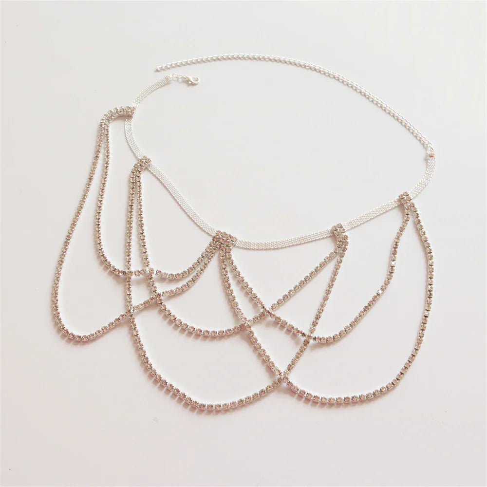 Rhinestone thigh chain - women's leg jewelry silver