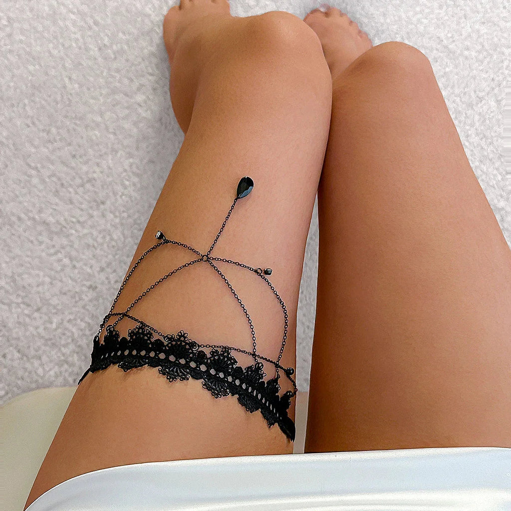 Black Thigh Chain - Body Thigh Jewelry for Women’s Leg