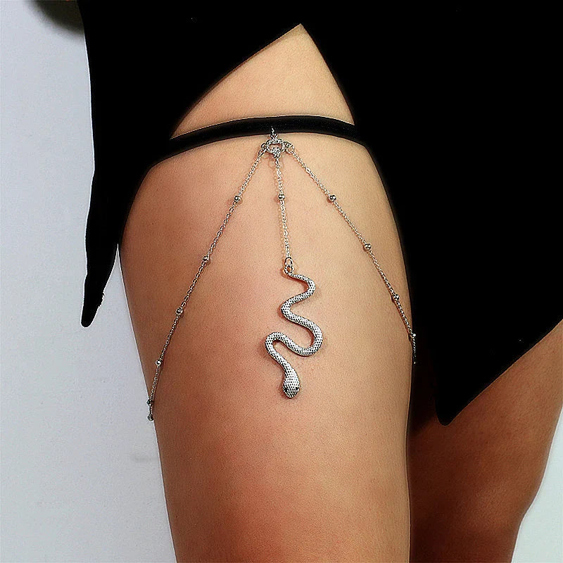 Serpent Leg Thigh Chain - Women's Thigh Body Jewelry Silver