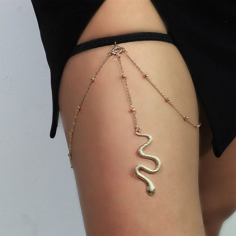 Serpent Leg Thigh Chain - Women's Thigh Body Jewelry Gold
