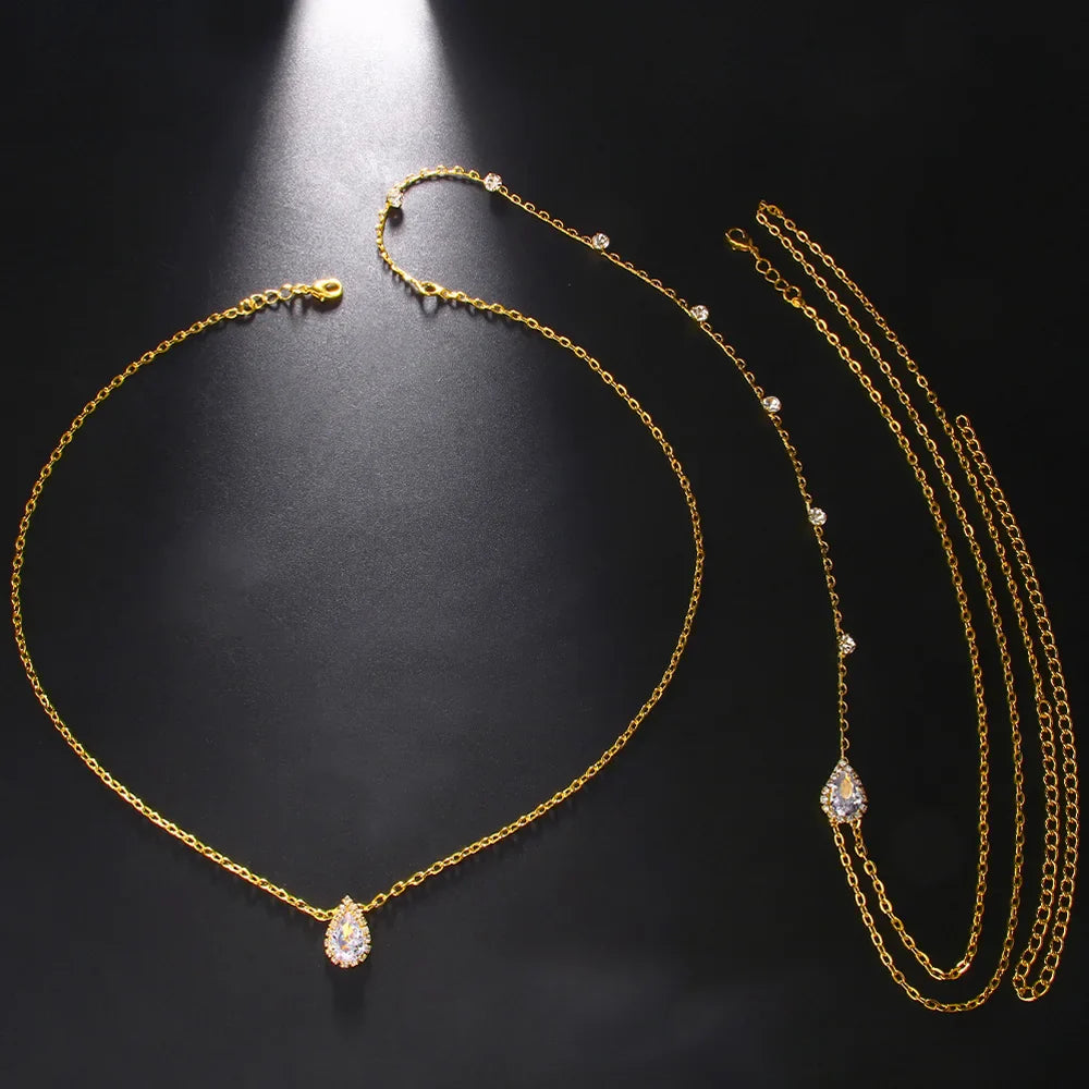 Back Necklace Chain Ornamental Backpiece for Women 7 Beads Gold