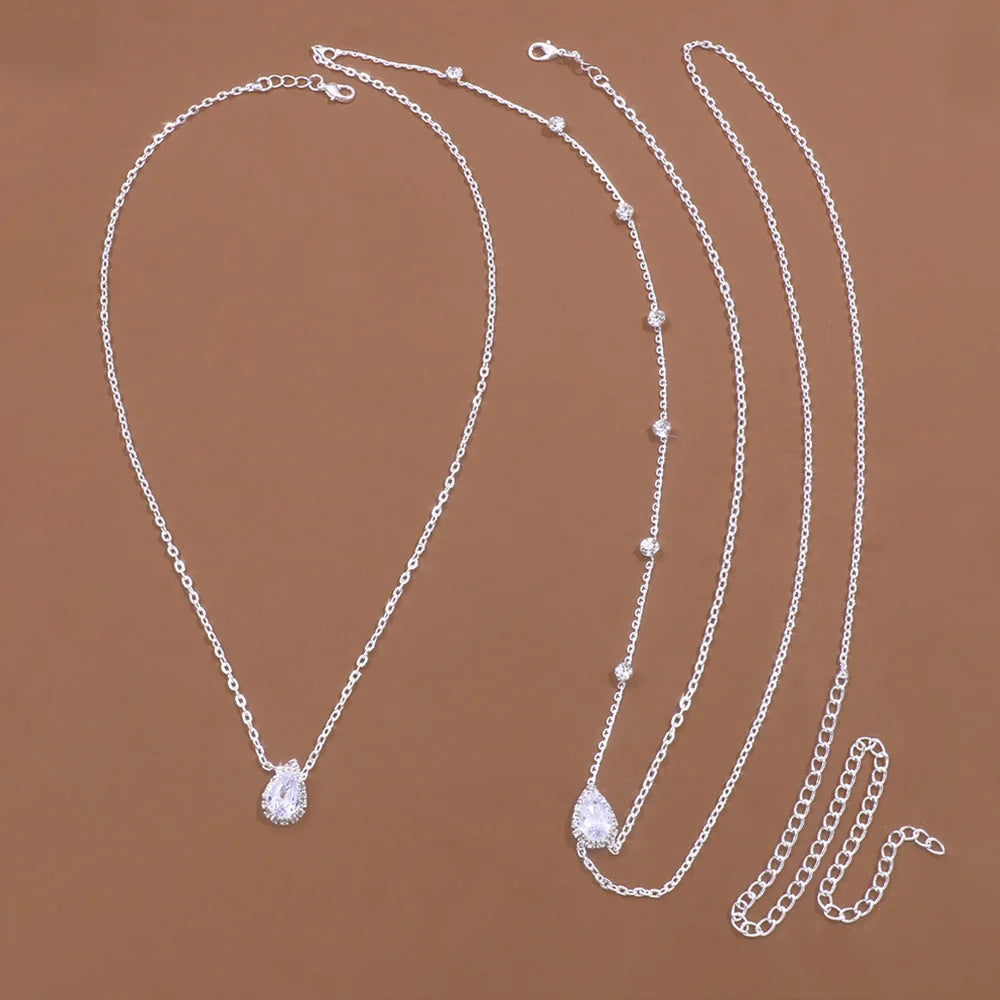 Back Necklace Chain Ornamental Backpiece for Women 7 Beads Silver