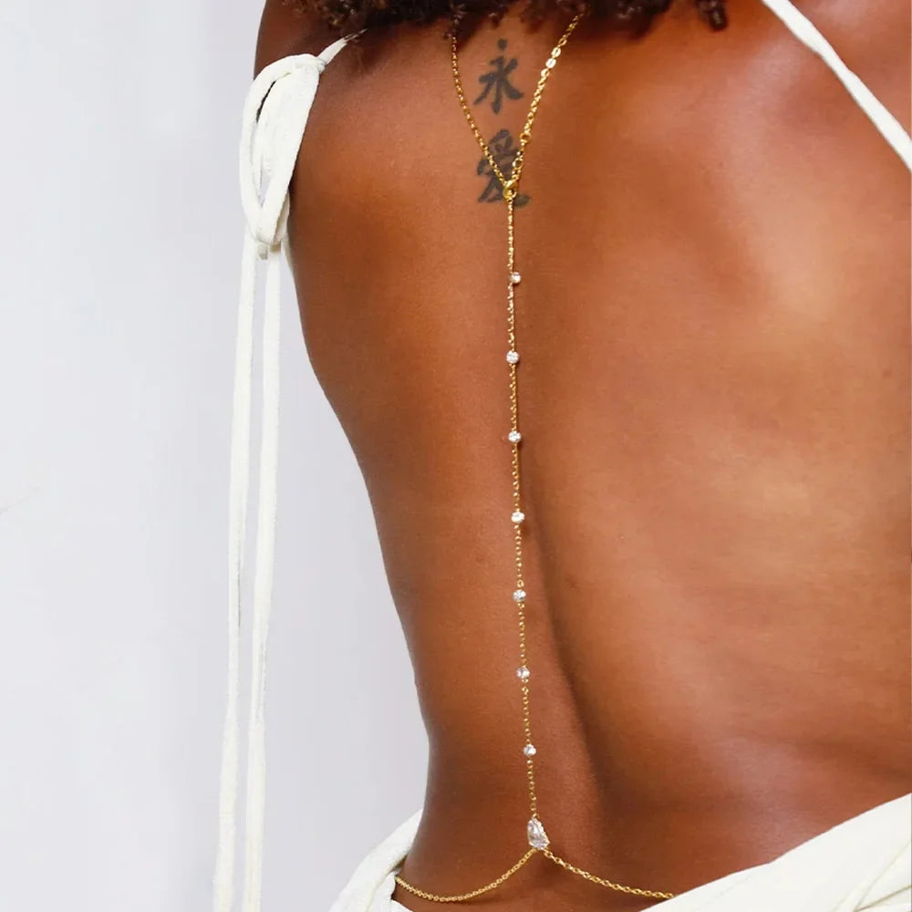 Back Necklace Chain Ornamental Backpiece for Women 7 Beads Silver