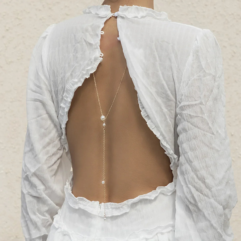Back Chain Necklace Women's Back Ornament Silver Beads