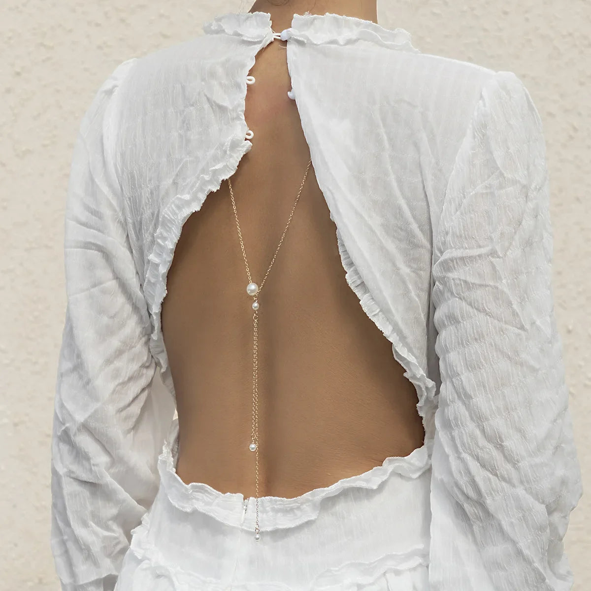 Back Chain Necklace Women's Back Ornament Silver Beads