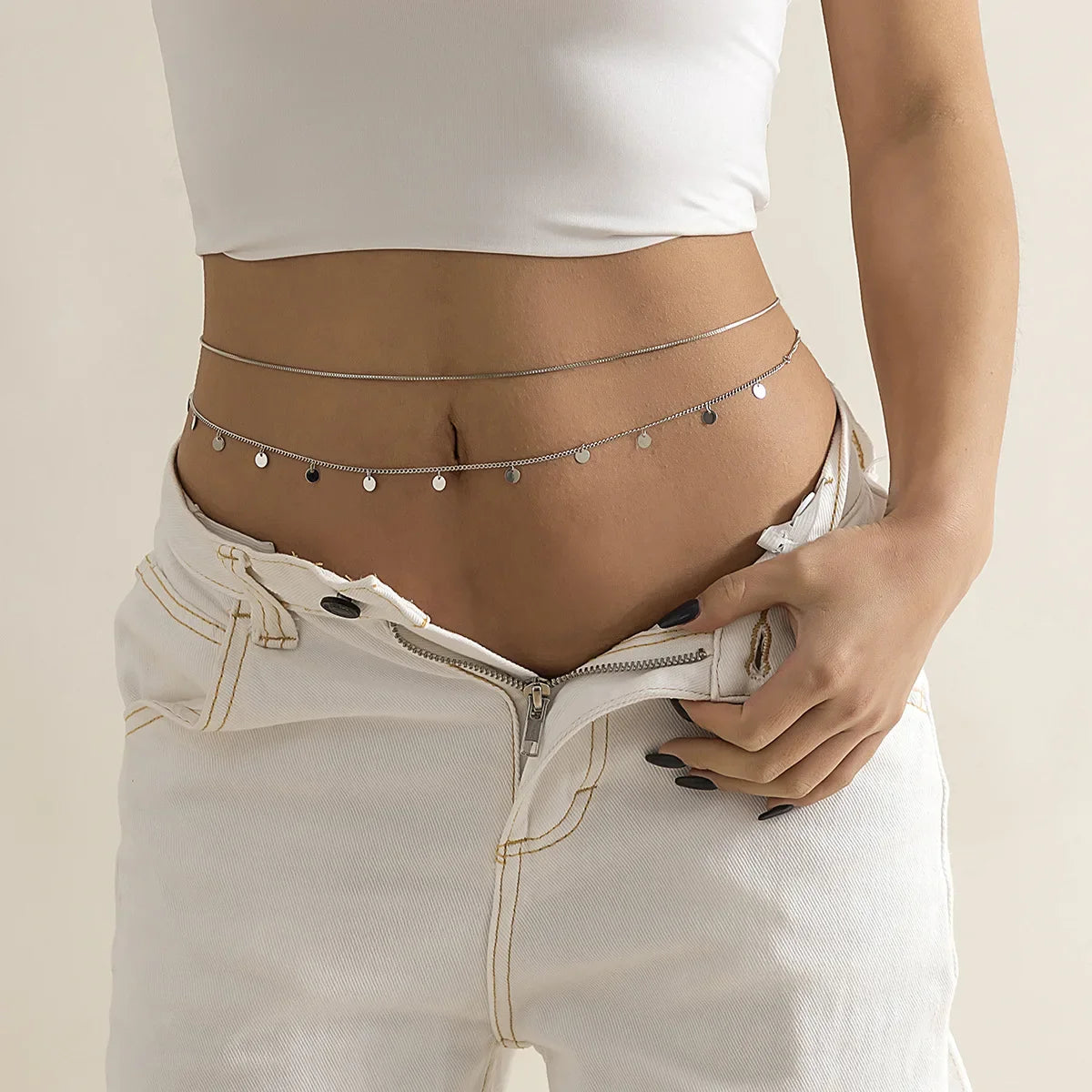 Hip Chain and Waist Jewel - Women's Belly Ornament silver