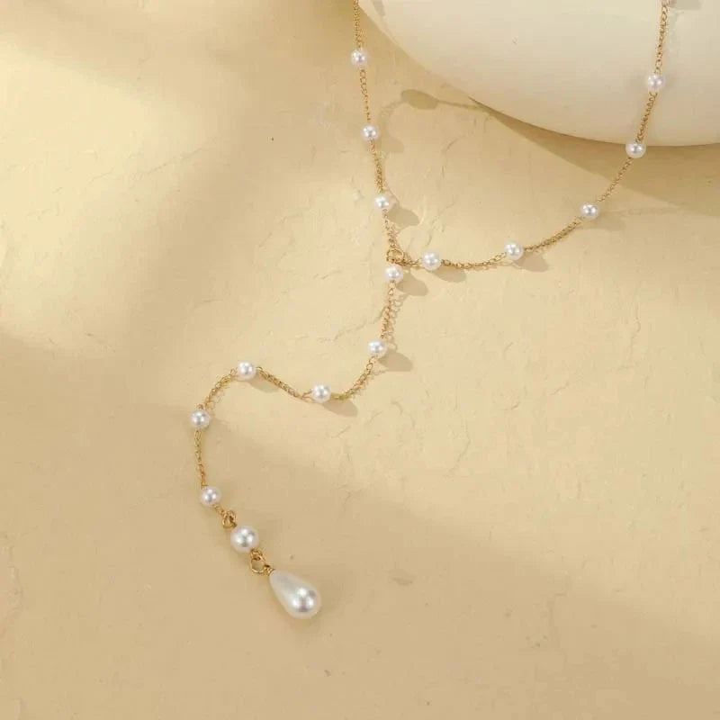 Back chain for women - back necklace with pearls