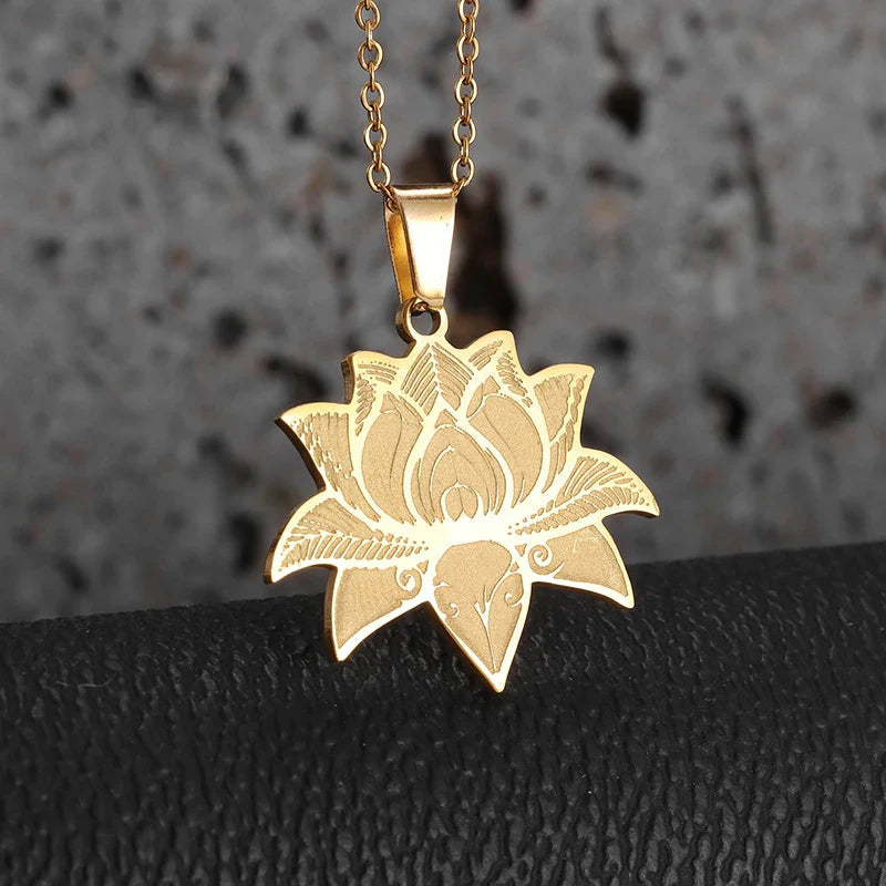Lotus Flower Chain & Medallion Gold