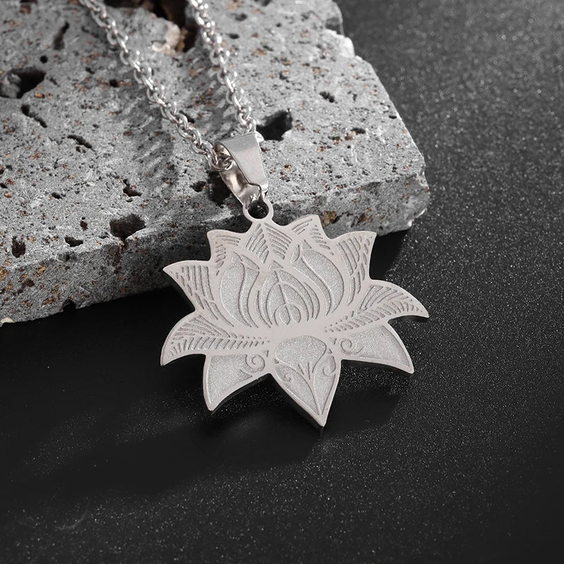 Lotus Flower Chain & Medallion Silver